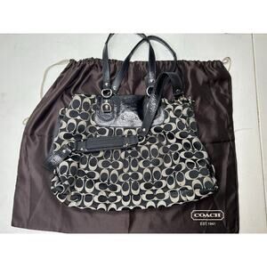 Coach Ashley Signature Canvas Handbag in Black and Gray.